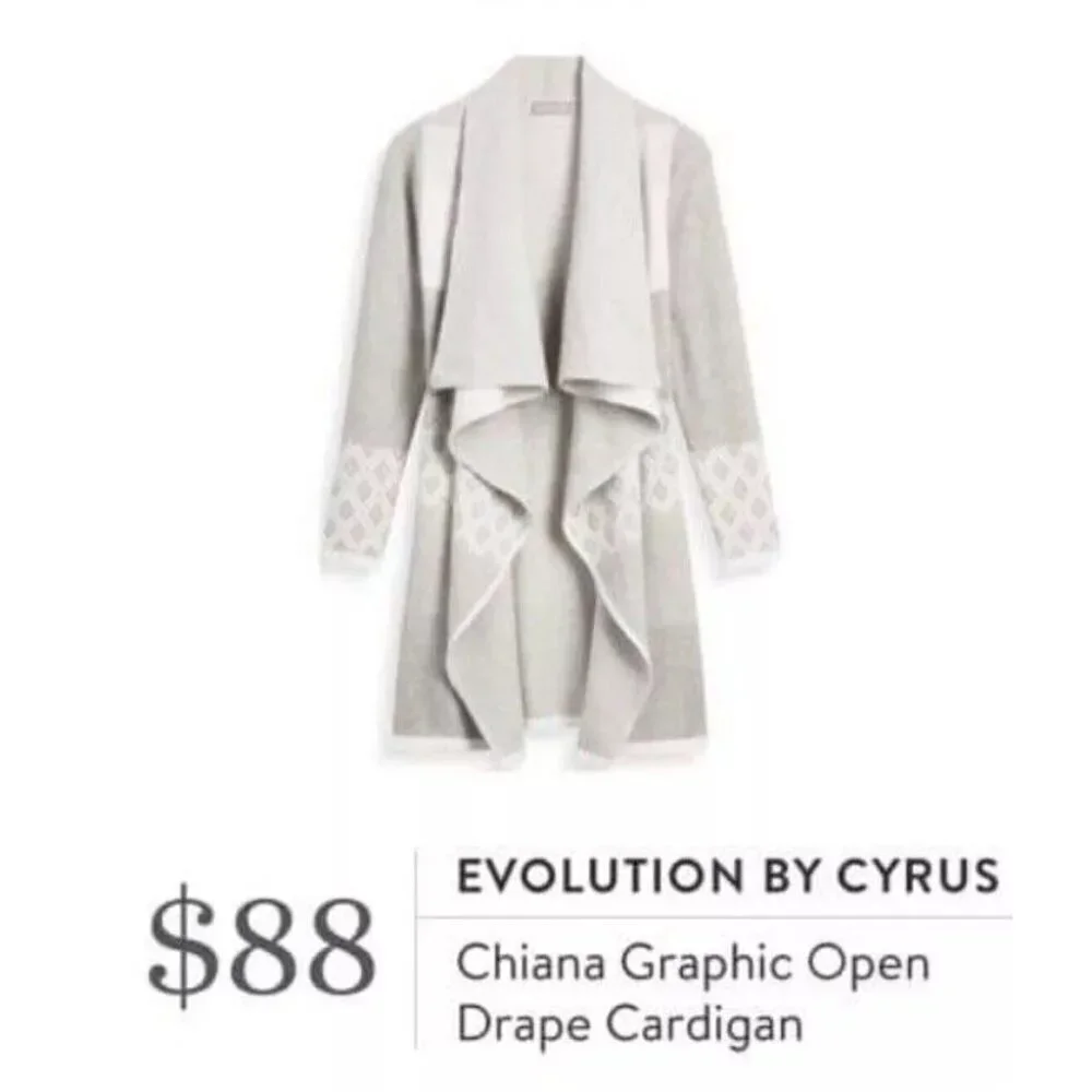 Cyrus Evolution Women's Small Gray Diamond Pattern Open Cardigan Sweater Duster - Picture 3 of 7